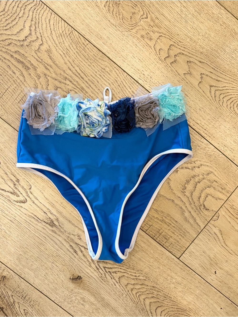 aerie Royal Blue High-Rise Bikini Bottom with White Trim